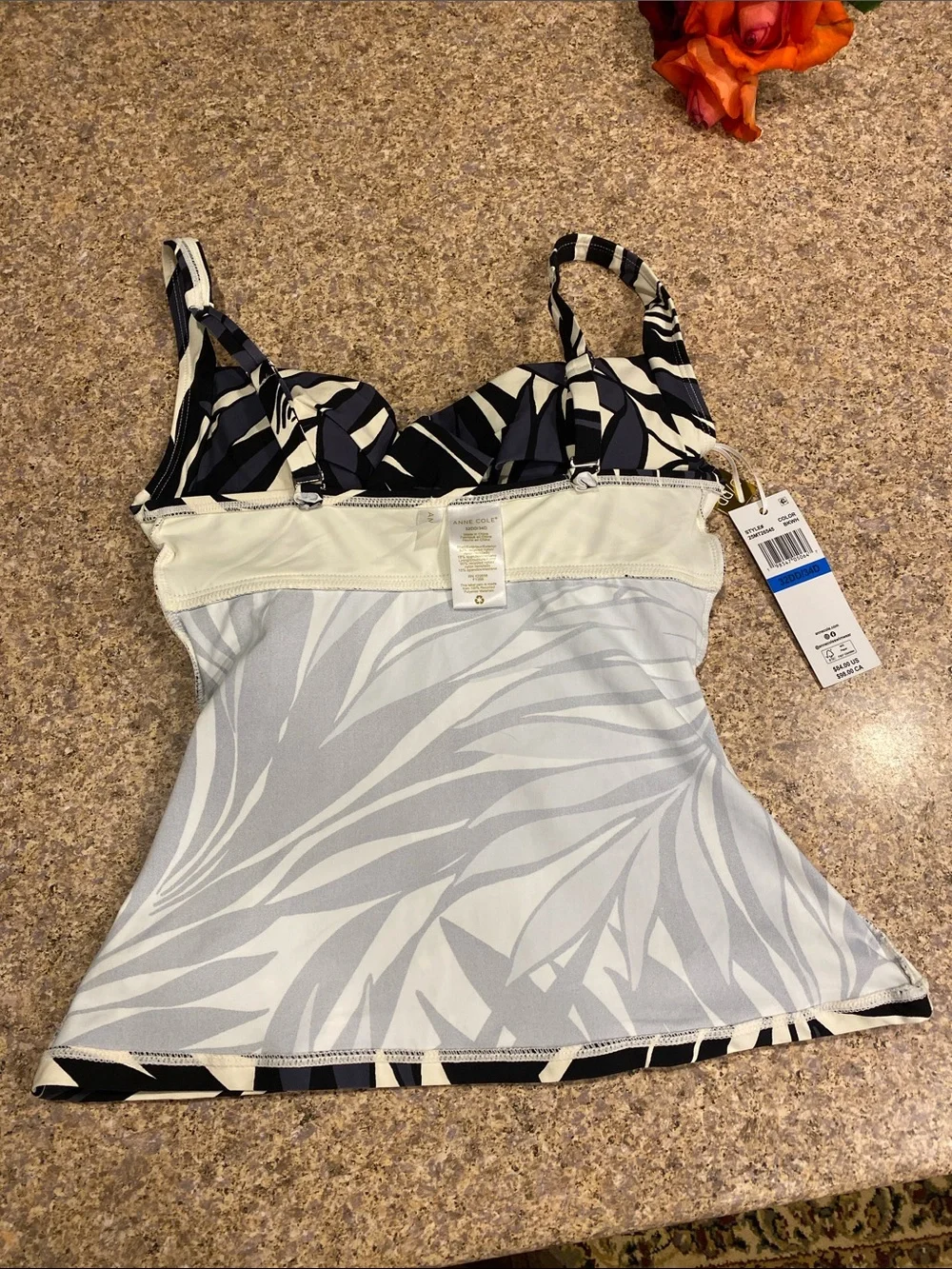 Anne Cole Twist Front Tankini Top 32DD 34D 25MT26545 NWT Black White Geometric